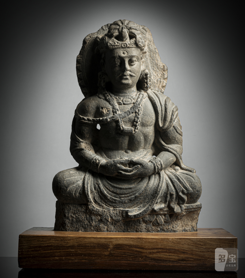 A GREY SCHIST STONE FIGURE OF A BODHISATTVA